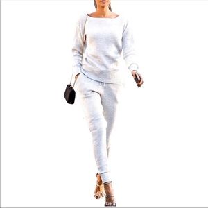 Rib-Knit Pullover Sweater Top & Long Pants Set